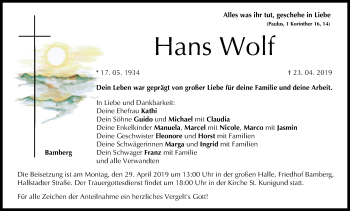 Anzeige von Hans Wolf von MGO