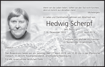 Anzeige von Hedwig Scherpf von MGO