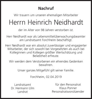Anzeige von Heinrich Neidhardt von MGO