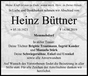 Anzeige von Heinz Büttner von MGO