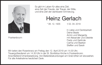 Anzeige von Heinz Gerlach von MGO