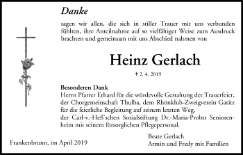 Anzeige von Heinz Gerlach von MGO