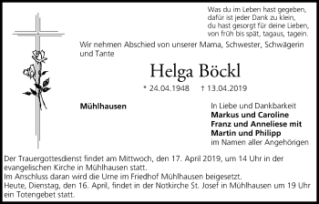 Anzeige von Helga Böckl von MGO