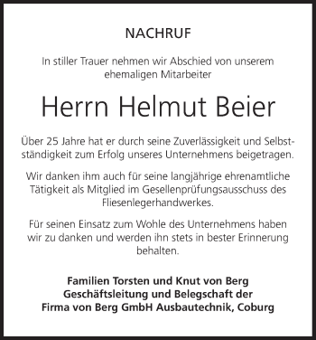 Anzeige von Helmut Beier von MGO