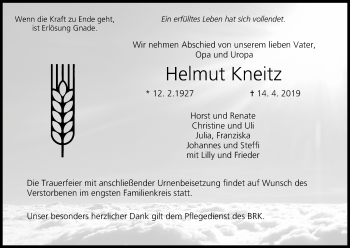 Anzeige von Helmut Kneitz von MGO