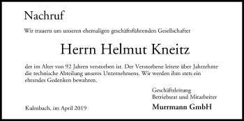 Anzeige von Helmut Kneitz von MGO