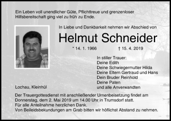Anzeige von Helmut Schneider von MGO