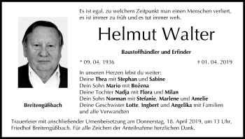 Anzeige von Helmut Walter von MGO