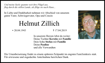 Anzeige von Helmut Zillich von MGO