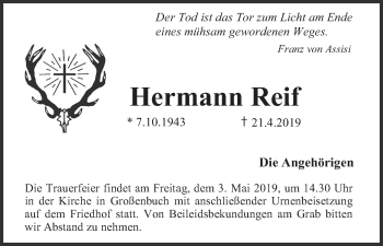 Anzeige von Hermann Reif von MGO
