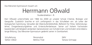 Anzeige von Herrmann Oßwald von MGO