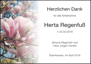 Anzeige von Herta Regenfuß von MGO