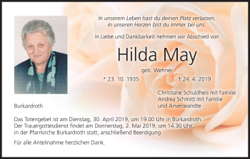 Anzeige von Hilda May von MGO