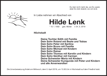 Anzeige von Hilde Lenk von MGO