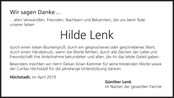 Anzeige von Hilde Lenk von MGO