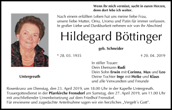 Anzeige von Hildegard Böttinger von MGO
