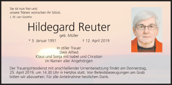 Anzeige von Hildegard Reuter von MGO