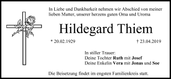 Anzeige von Hildegard Thiem von MGO