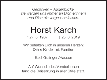 Anzeige von Horst Karch von MGO