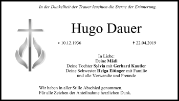 Anzeige von Hugo Dauer von MGO