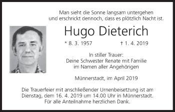 Anzeige von Hugo Dieterich von MGO
