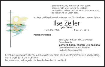 Anzeige von Ilse Zeller von MGO