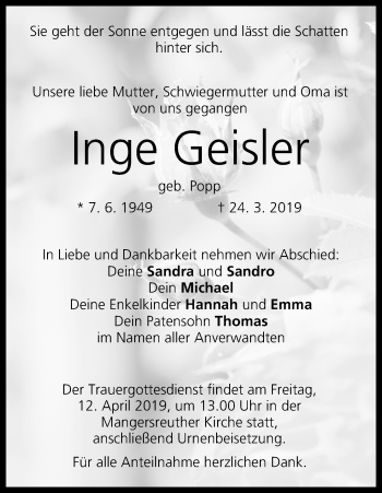 Anzeige von Inge Geisler von MGO