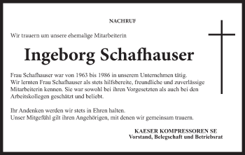Anzeige von Ingeborg Schafhauser von MGO
