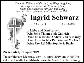 Anzeige von Ingrid Schwarz von MGO