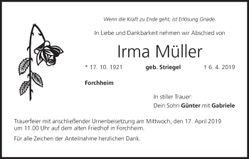 Anzeige von Irma Müller von MGO