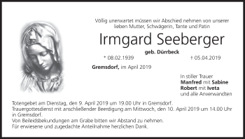 Anzeige von Irmgard Seeberger von MGO