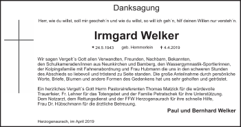 Anzeige von Irmgard Welker von MGO