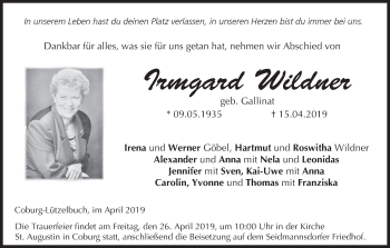 Anzeige von Irmgard Wildner von MGO
