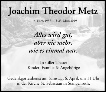 Anzeige von Joachim Theodor Metz von MGO