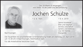 Anzeige von Jochen Schulze von MGO