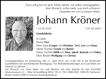 Anzeige von Johann Kröner von MGO