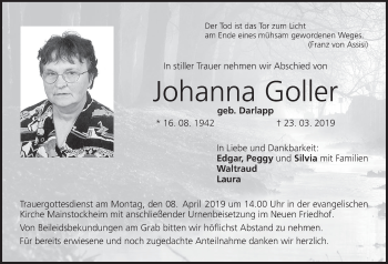 Anzeige von Johanna Goller von MGO