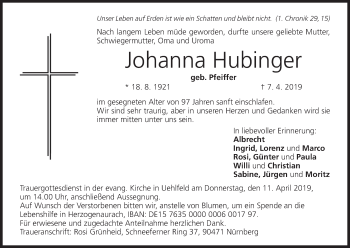 Anzeige von Johanna Hubinger von MGO