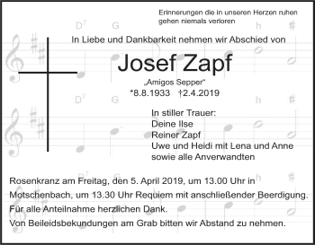 Anzeige von Josef Zapf von MGO