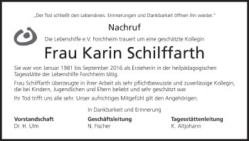 Anzeige von Karin Schilffarth von MGO