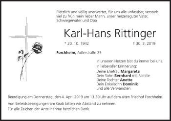 Anzeige von Karl-Hans Rittinger von MGO