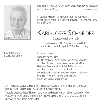 Anzeige von Karl-Josef schneider von MGO