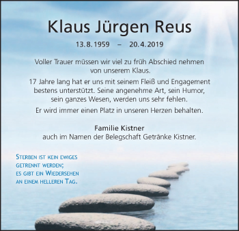 Anzeige von Klaus Jürgen Reus von MGO