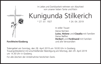 Anzeige von Kunigunda Stilkerich von MGO