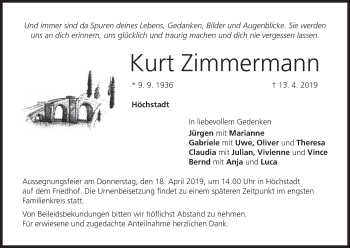 Anzeige von Kurt Zimmermann von MGO