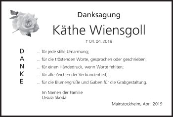 Anzeige von Käthe Wiensgoll von MGO