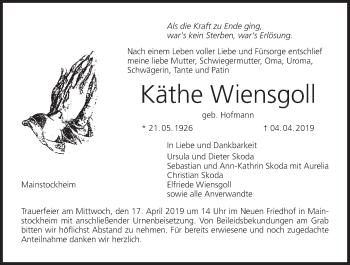 Anzeige von Käthe Wiensgoll von MGO