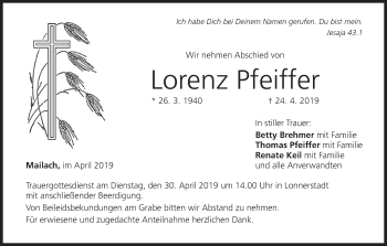 Anzeige von Lorenz Pfeiffer von MGO