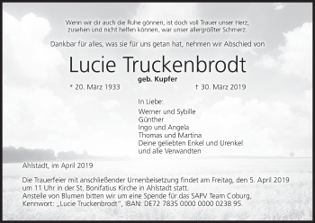 Anzeige von Lucie Truckenbrodt von MGO