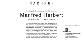 Anzeige von Manfred Herbert von MGO